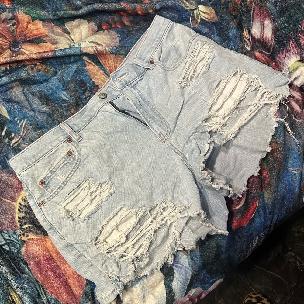 American Eagle Outfitters Ripped Light Blue Jean Shorts